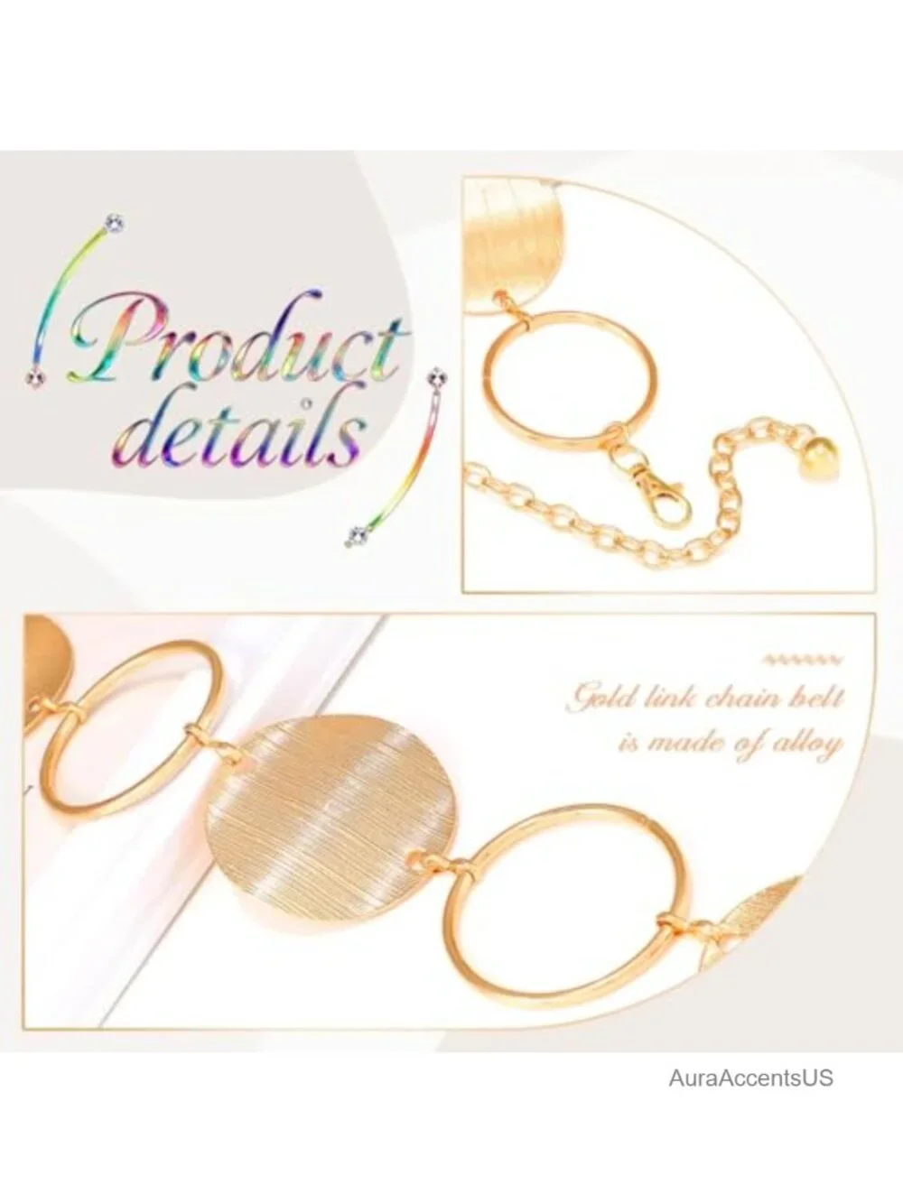 Chunky Metal Link Chain Belt O-Ring Adjustable Waist Accessory